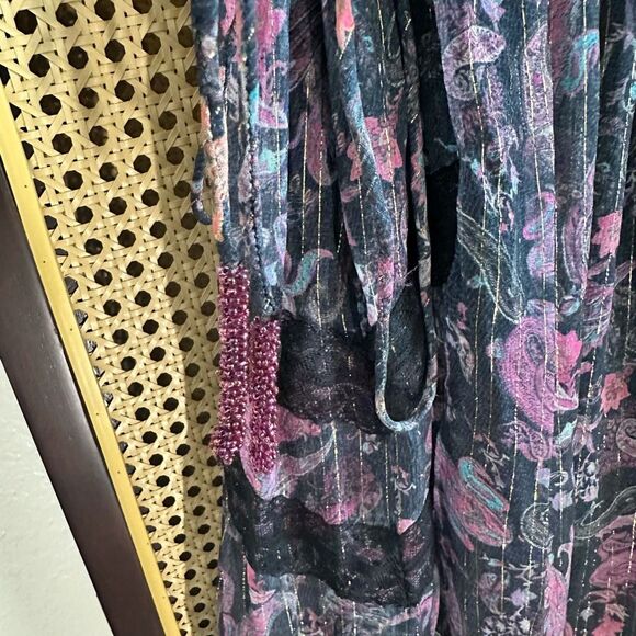 NWT Rococo Sand Purple & Black Metallic Paisley Tiered Maxi Dress Sz XL - Picture 8 of 12